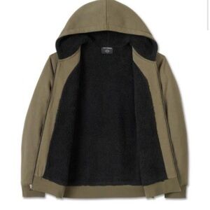 Men's Olive Hooded Sherpa-Lined Jacket